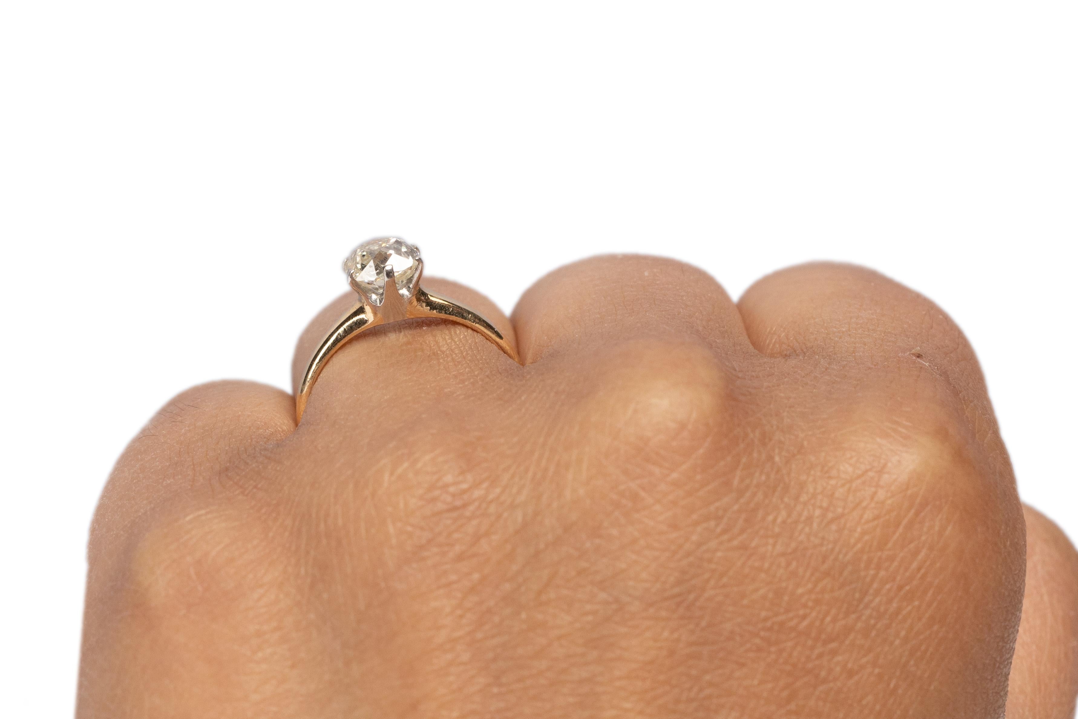 Bague de fiançailles en or jaune 14 carats avec diamant édouardien de 1,40 carat en vente 1