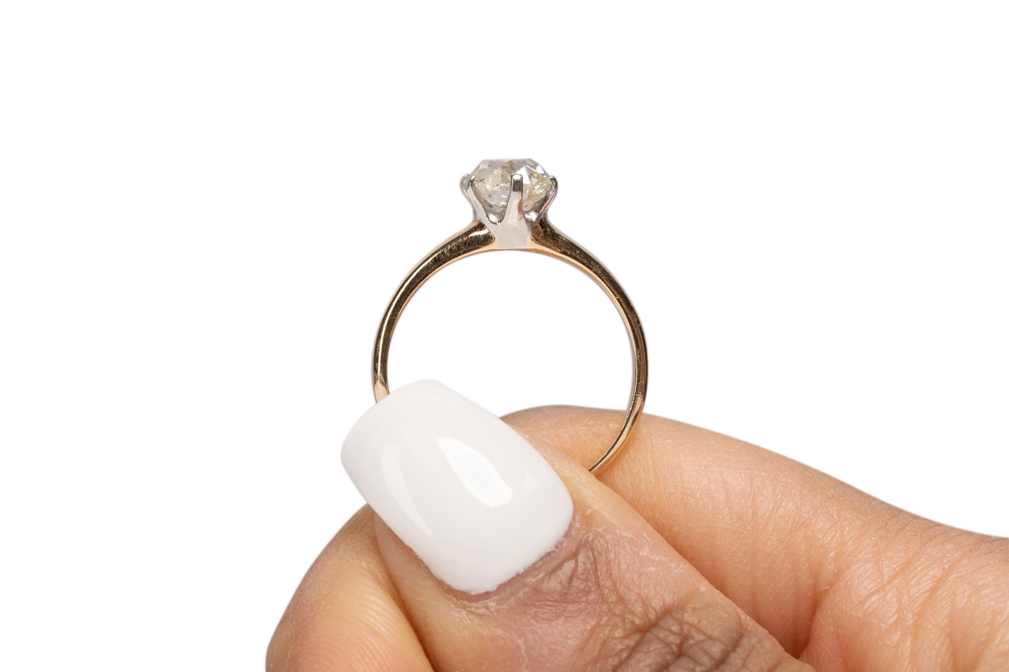 Bague de fiançailles en or jaune 14 carats avec diamant édouardien de 1,40 carat en vente 3