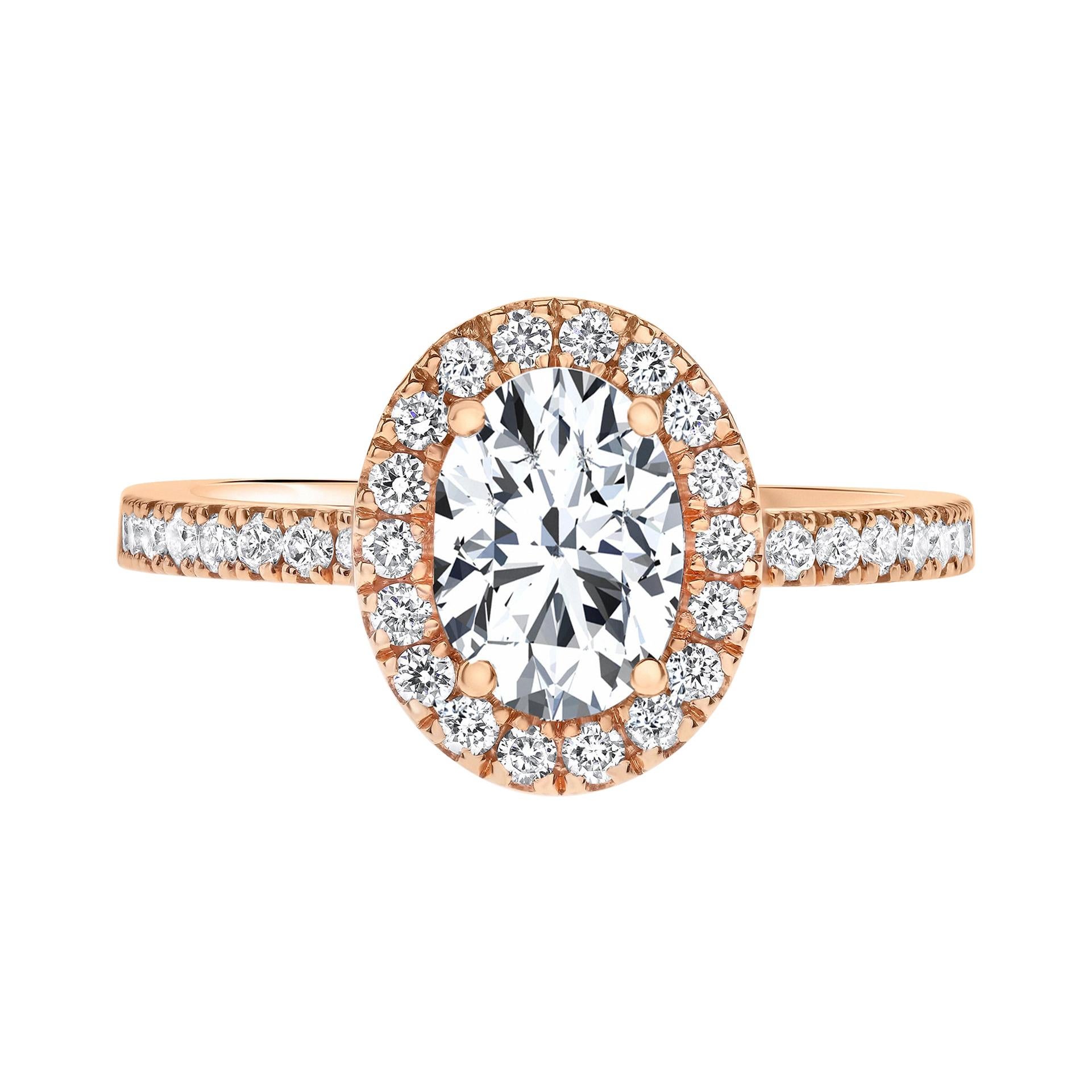 1.40 Carat EGL Certified Oval Shaped Diamond Halo Ring in 14 Karat Rose Gold For Sale