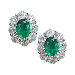 1.40 Carat Emerald and 2.45 Carat Diamond Earrings