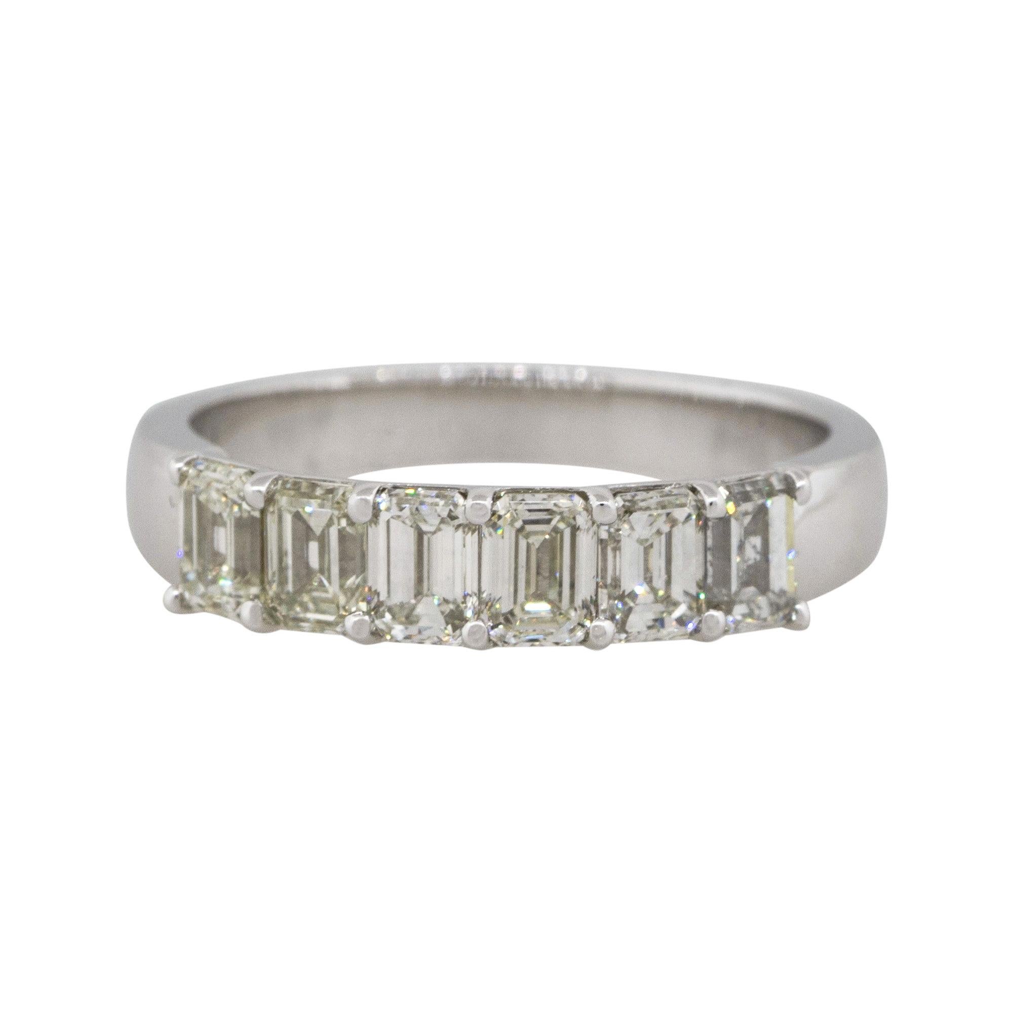 1.40 Carat Emerald Cut Diamond Six Stone Ring 18 Karat in Stock