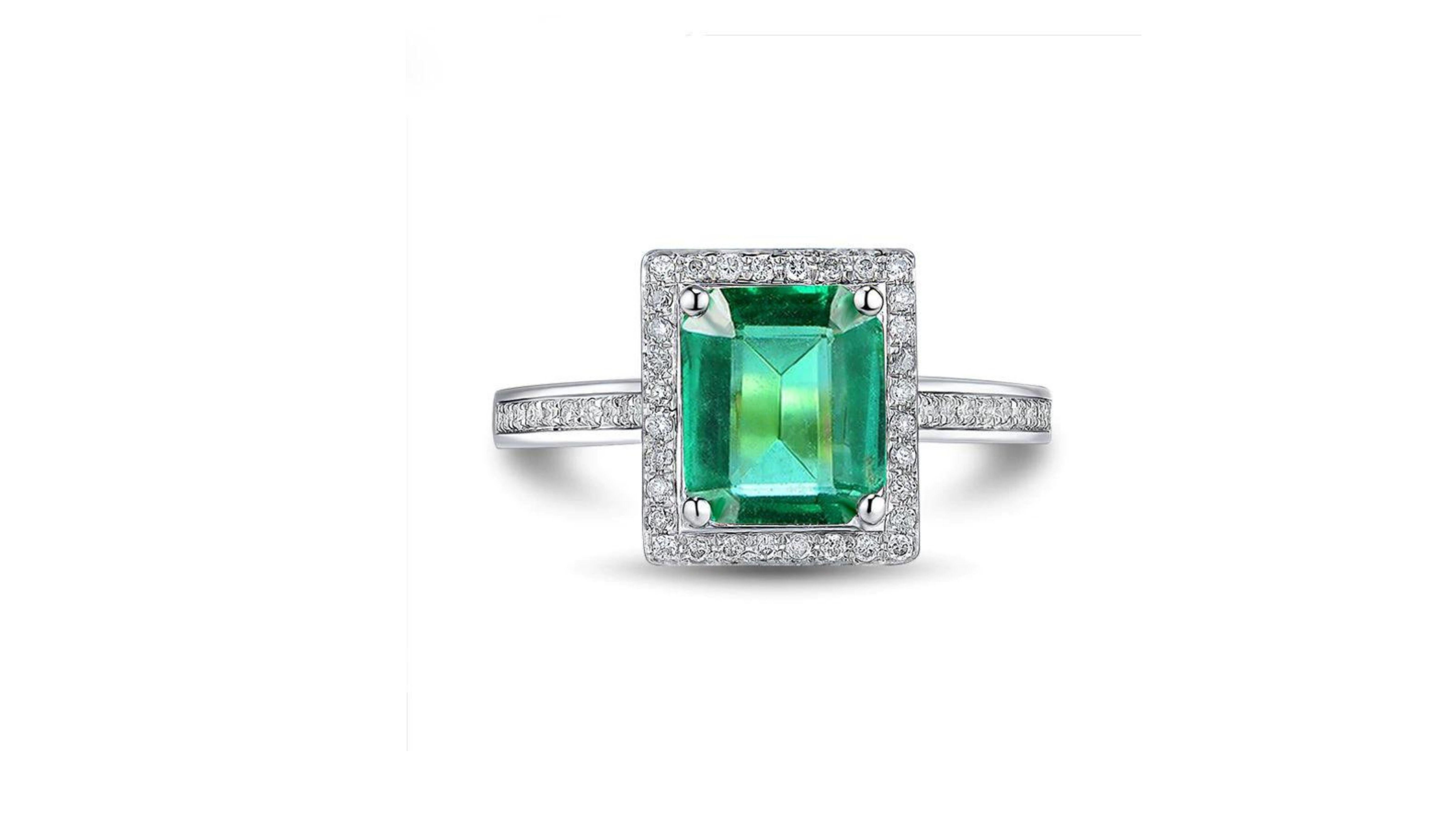 

1.40 Karat Emerald Ring  with 46 diamonds set in 14 karat white gold and stands out in this Emerald cut . 

Let us know your size and also if you are looking for anything specific too 

14Kt White Gold Diamond Emerald Ring


Emerald: 100%