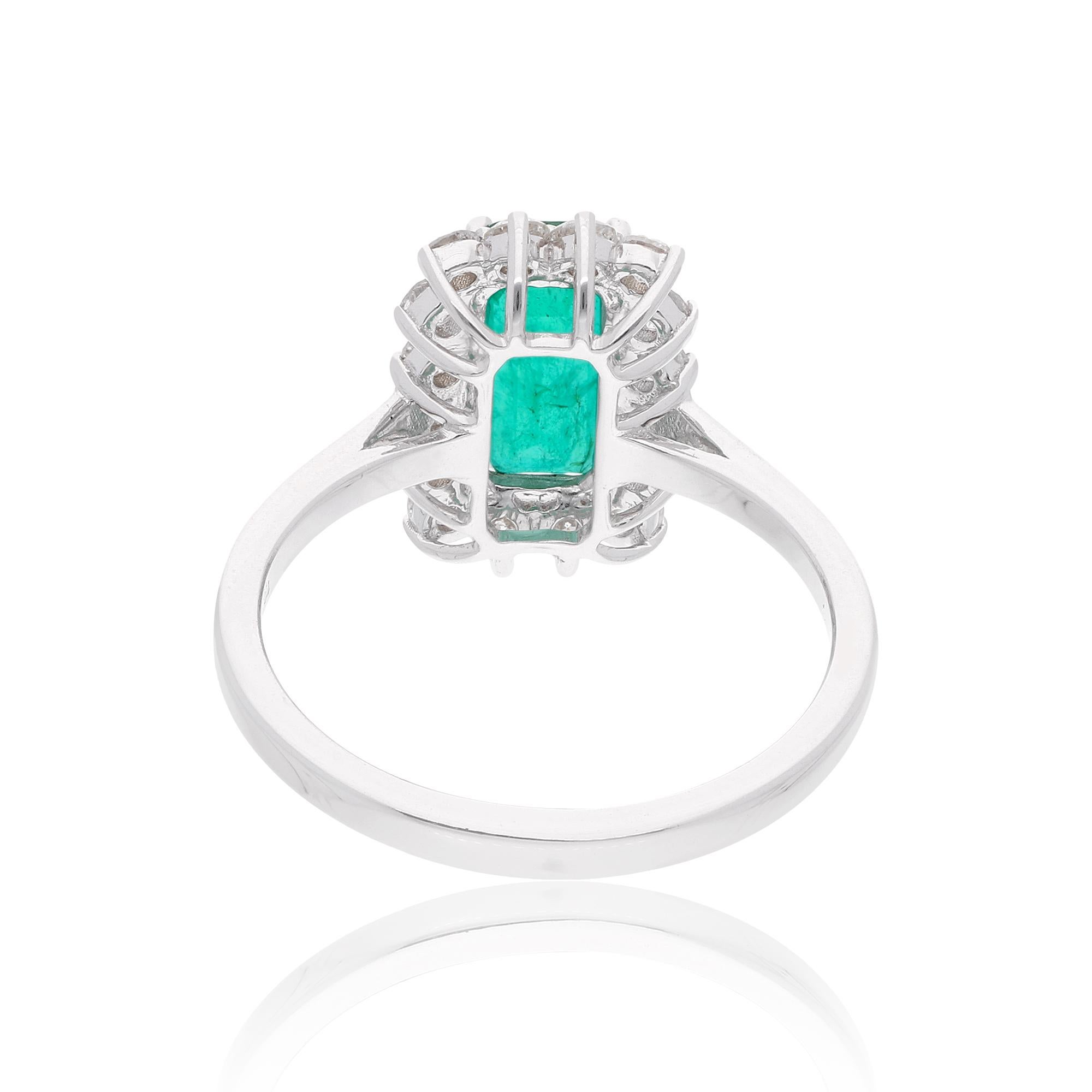 Modern 1.40 Carat Emerald Gemstone Ring 0.60 Ct, Diamond 18 Karat White Gold Jewelry For Sale