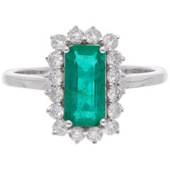 1,40 Karat Smaragd-Edelsteinring 0,60 Karat, Diamant-Schmuck aus 18 Karat Weißgold