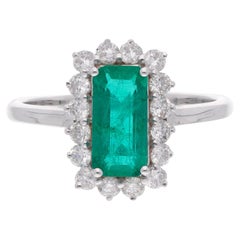 1,40 Karat Smaragd-Edelsteinring 0,60 Karat, Diamant-Schmuck aus 18 Karat Weißgold