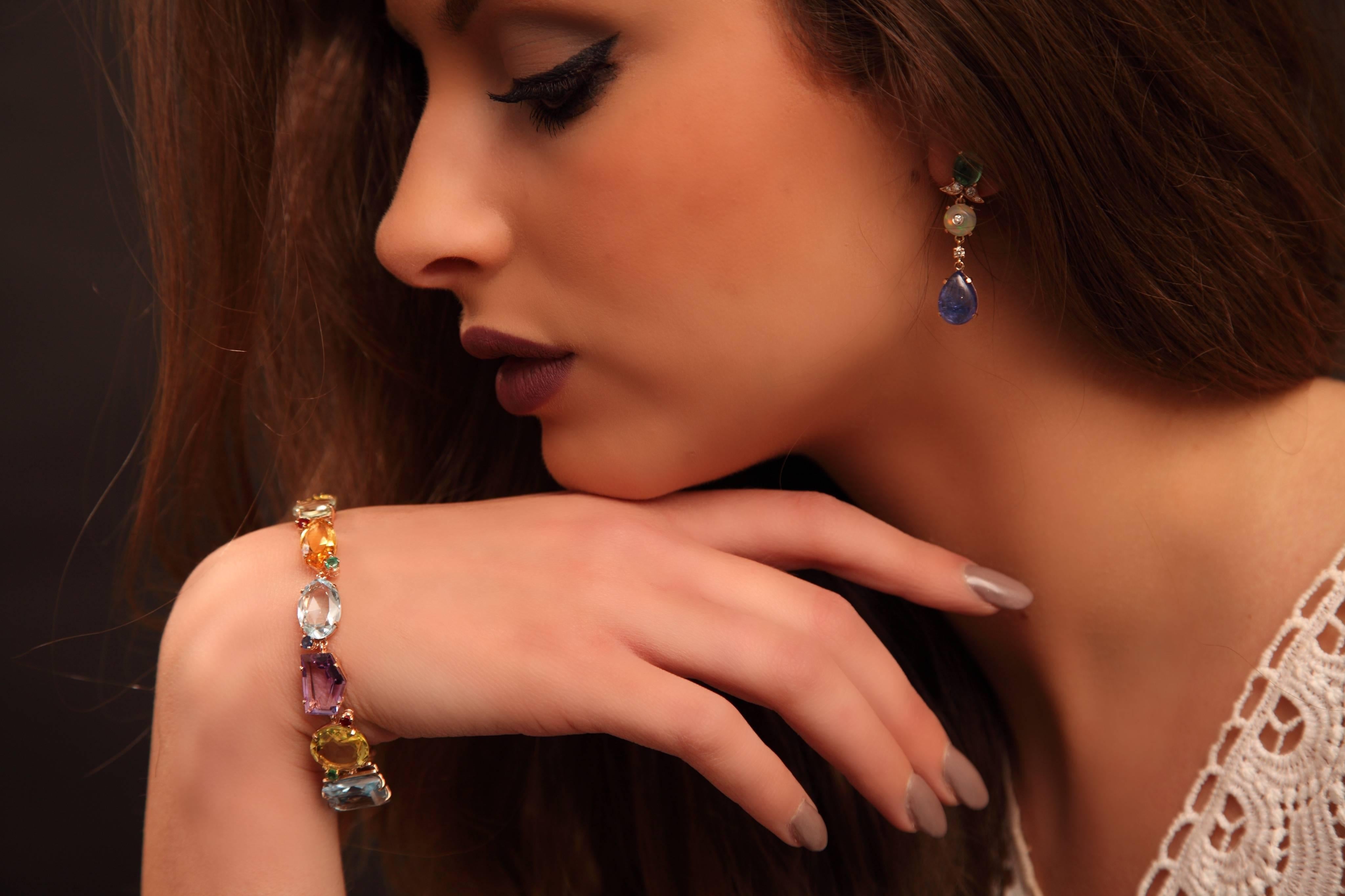 1.40 Carat Emerald Ruby Sapphire Amethyst Topaz Citrine Yellow Gold Bracelet 5