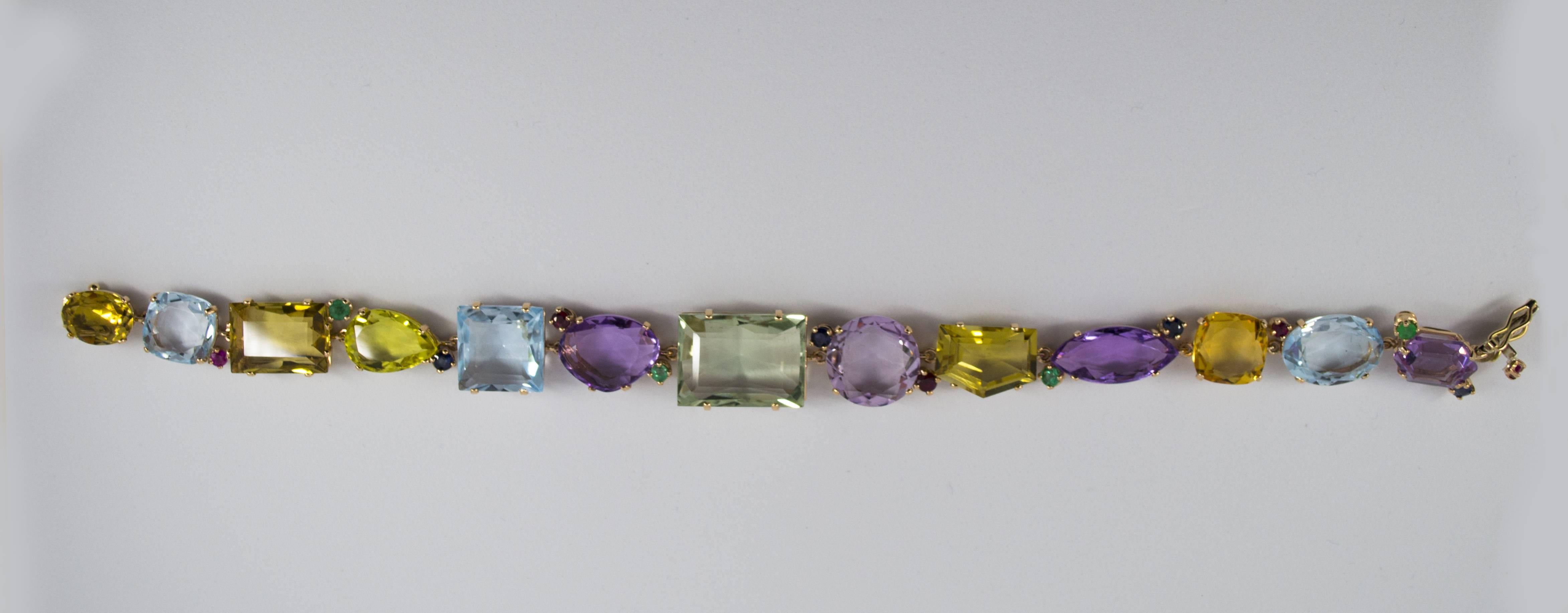 1.40 Carat Emerald Ruby Sapphire Amethyst Topaz Citrine Yellow Gold Bracelet In New Condition In Naples, IT