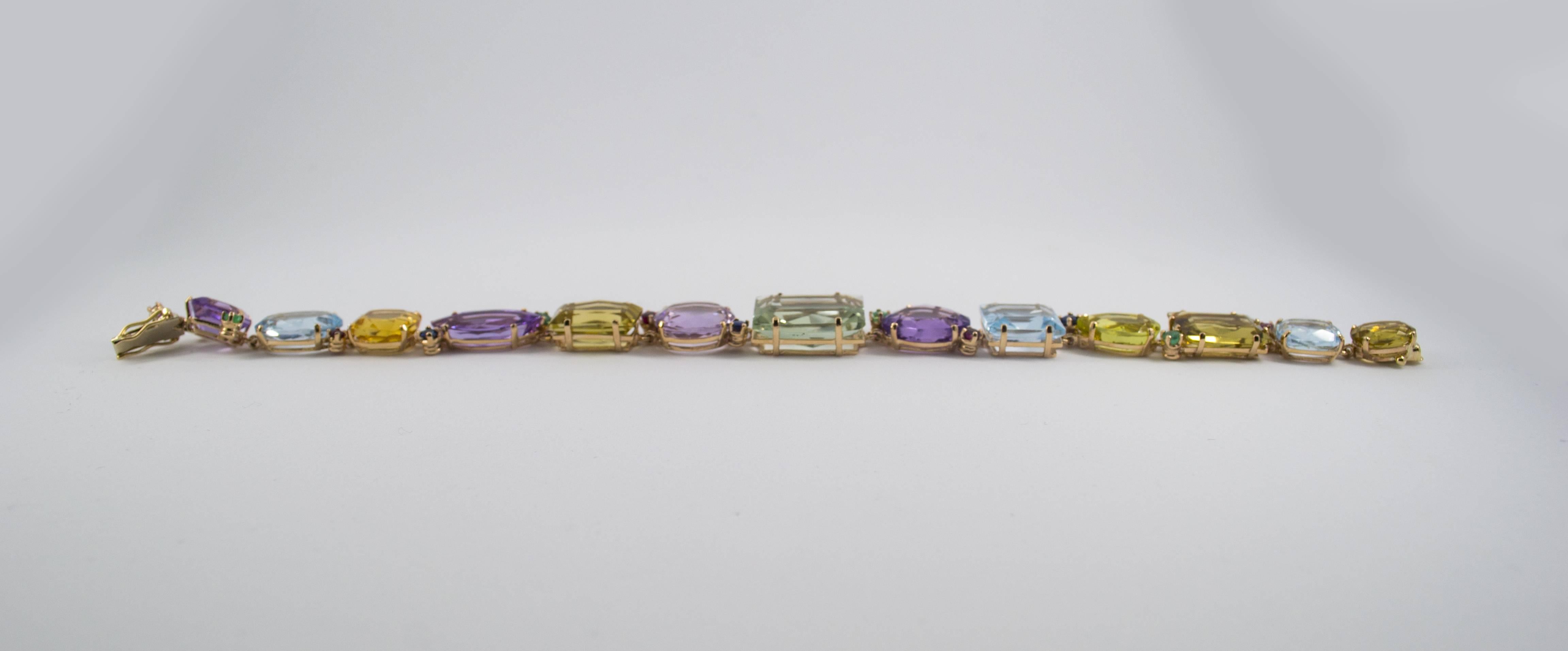 Women's or Men's 1.40 Carat Emerald Ruby Sapphire Amethyst Topaz Citrine Yellow Gold Bracelet