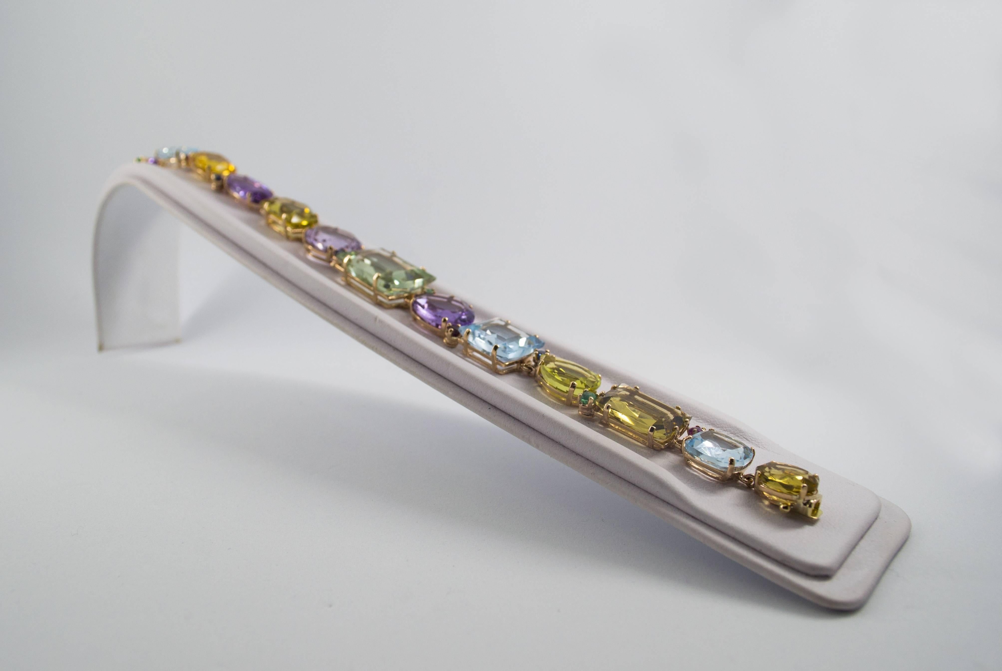 1.40 Carat Emerald Ruby Sapphire Amethyst Topaz Citrine Yellow Gold Bracelet 1