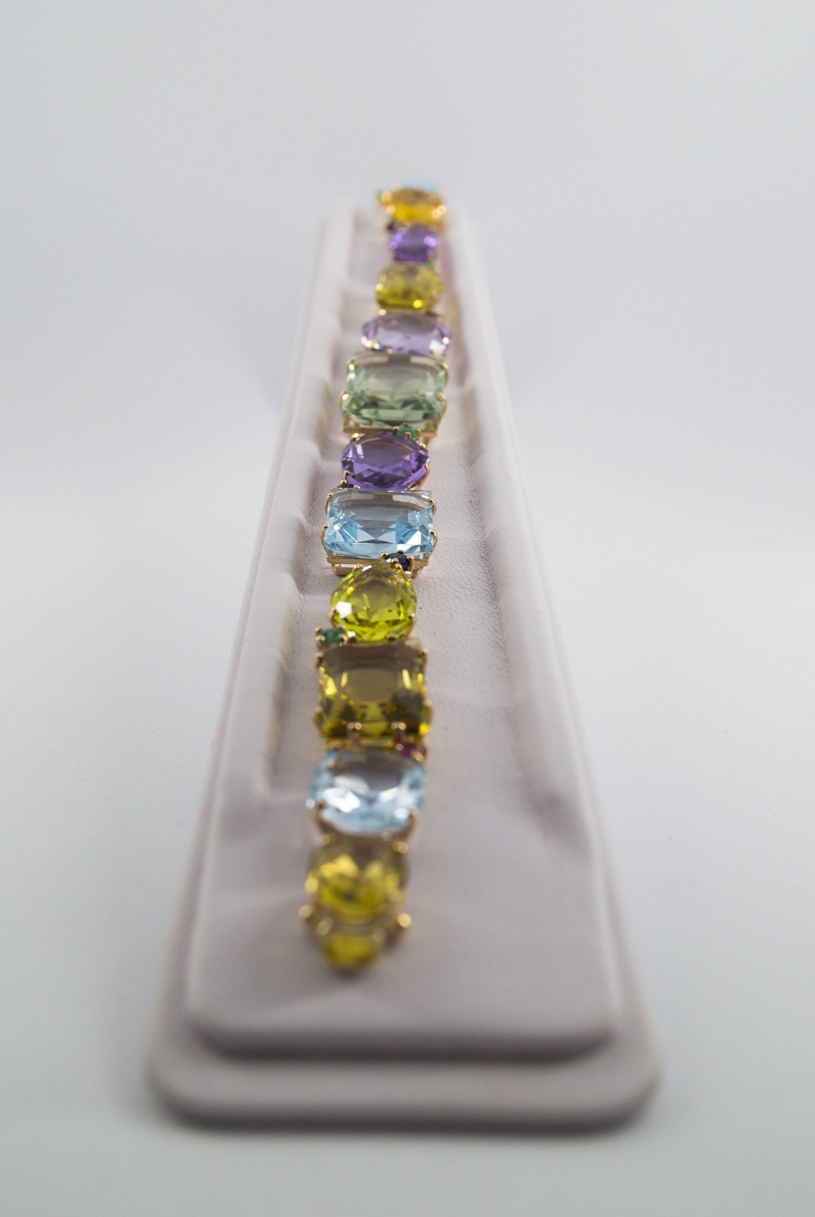 1.40 Carat Emerald Ruby Sapphire Amethyst Topaz Citrine Yellow Gold Bracelet 2