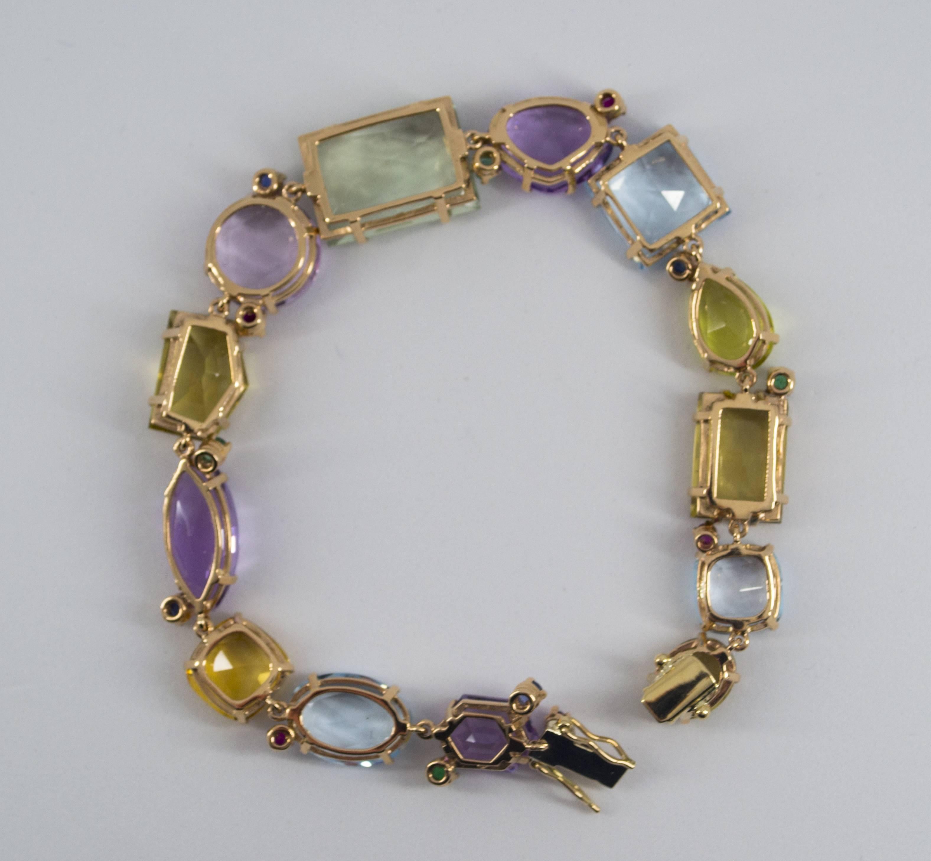 1.40 Carat Emerald Ruby Sapphire Amethyst Topaz Citrine Yellow Gold Bracelet 3