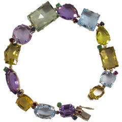 1.40 Carat Emerald Ruby Sapphire Amethyst Topaz Citrine Yellow Gold Bracelet