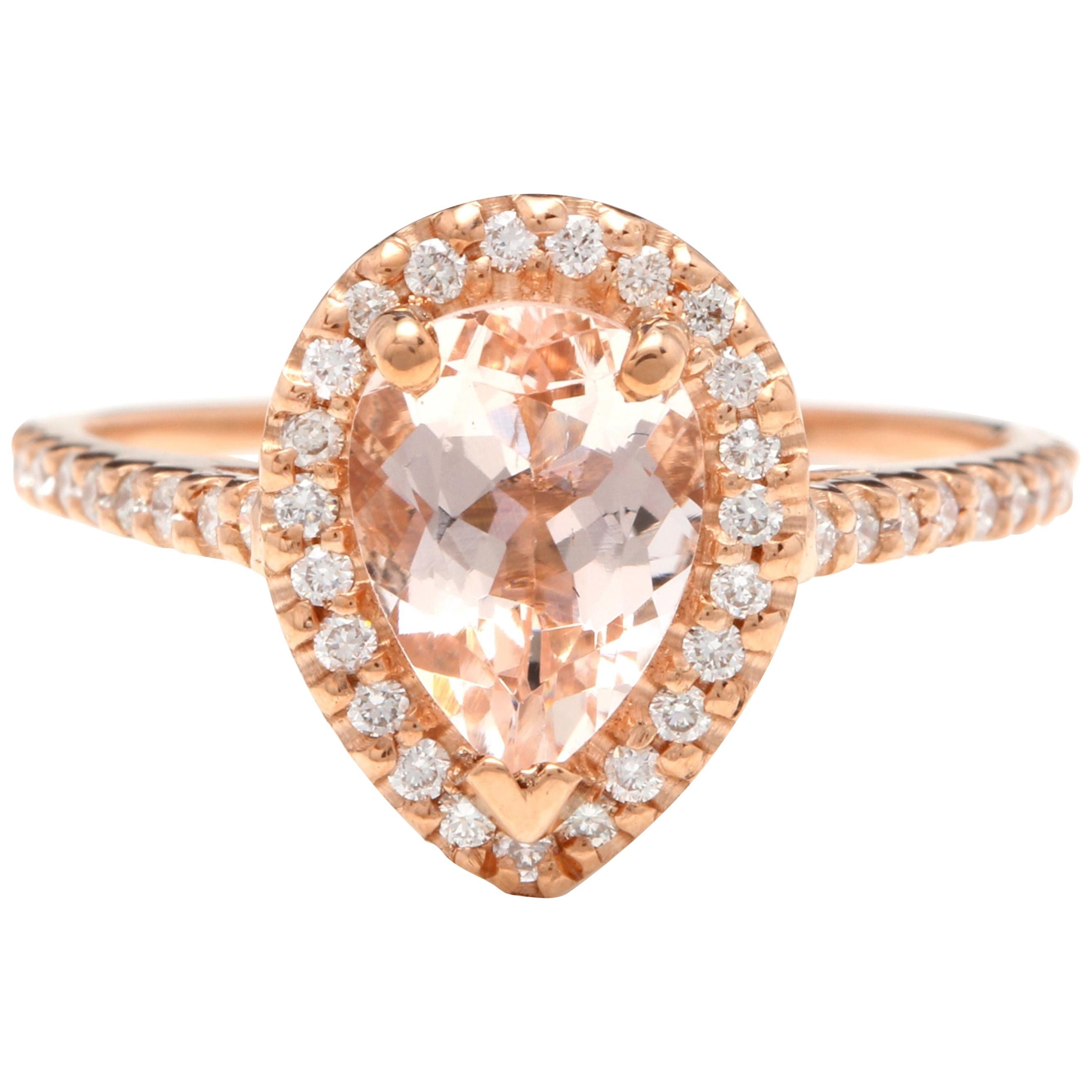 1.40 Carat Exquisite Natural Morganite and Diamond 14 Karat Solid Rose Gold Ring