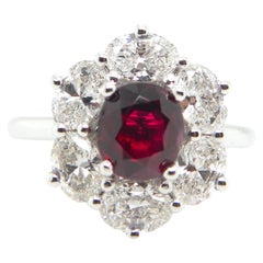 1.40 Carat GIA Certified Burma No Heat Ruby and White Diamond Ring