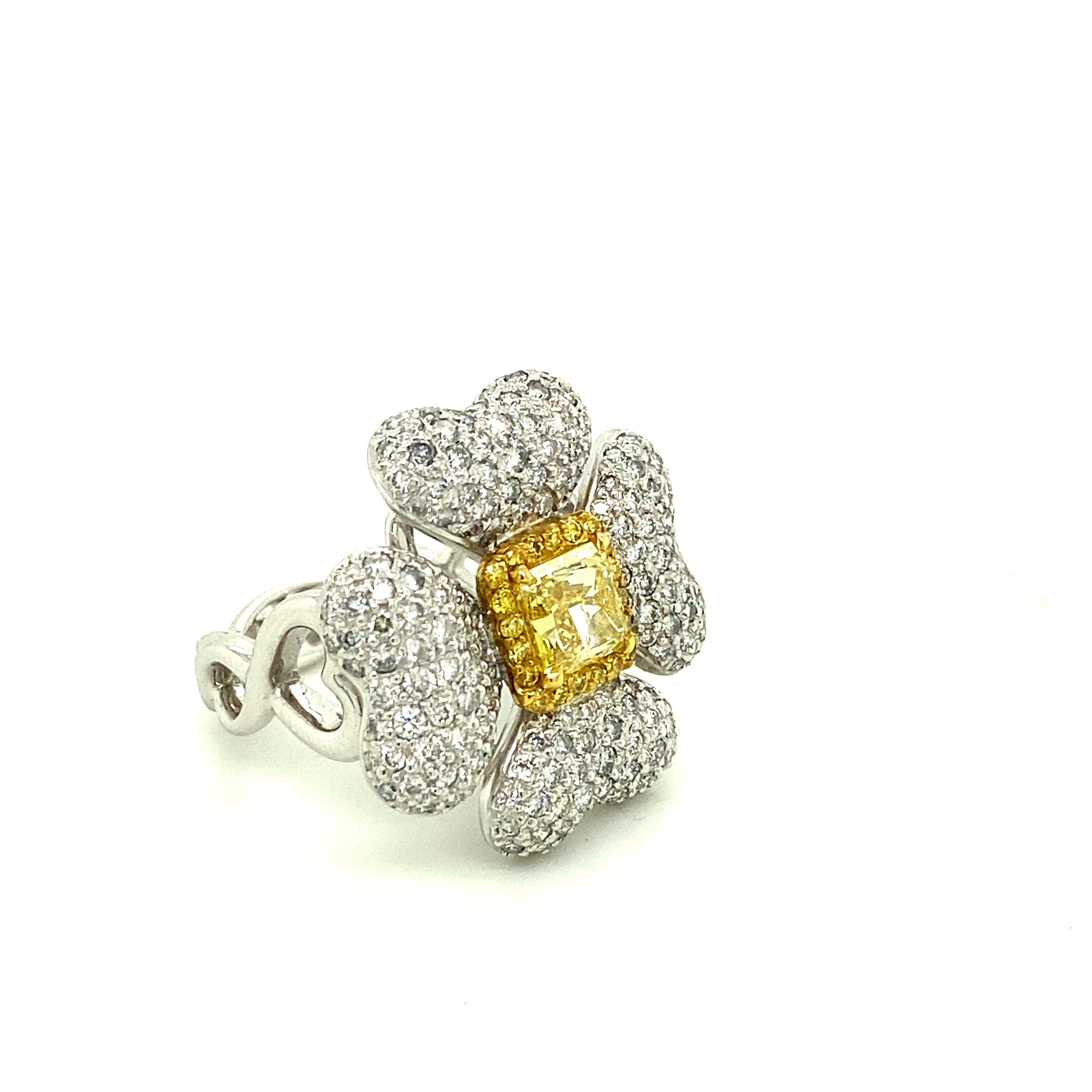 Modern 1.40 Carat GIA Certified Fancy Intense Yellow Diamond and Diamond Gold Ring