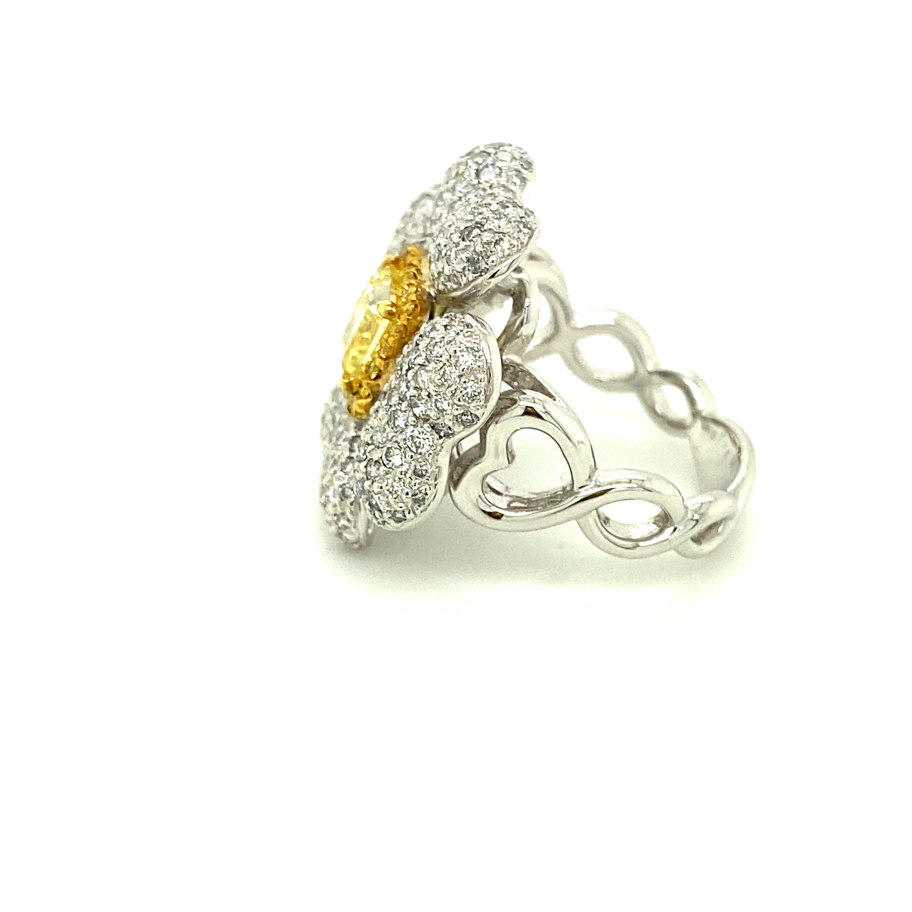 1.40 Carat GIA Certified Fancy Intense Yellow Diamond and Diamond Gold Ring In New Condition In Hong Kong, HK