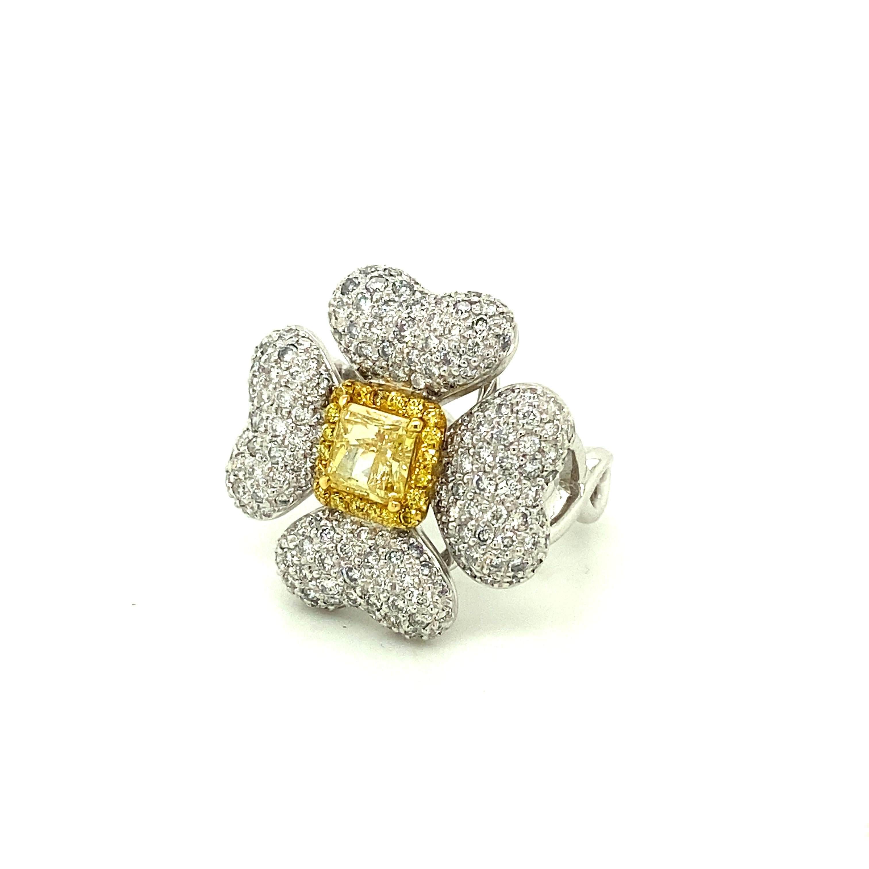1.40 Carat GIA Certified Fancy Intense Yellow Diamond and Diamond Gold Ring 1