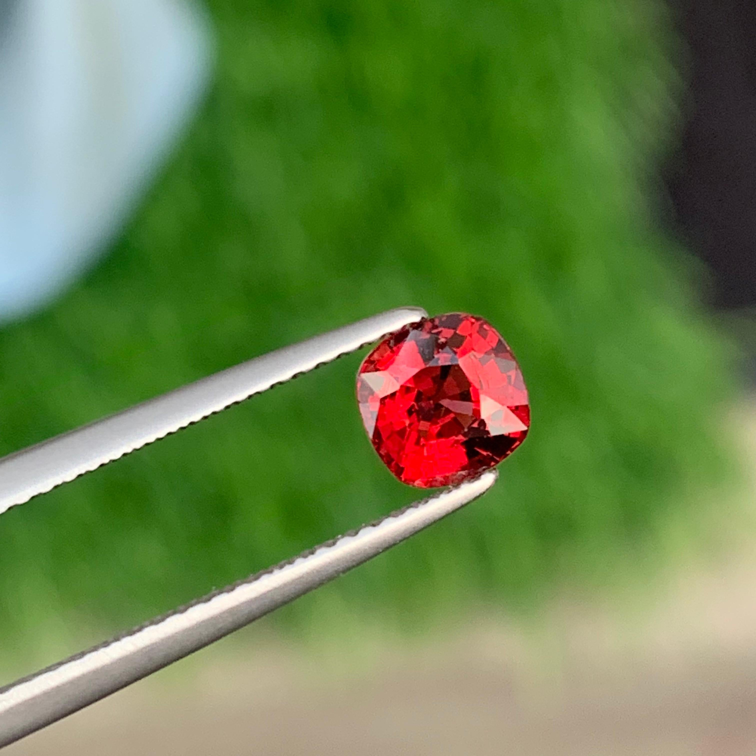 Faceted Spinel 
Weight: 1.40 Carats
Dimension: 6.1x6.1x4.6 Mm
Origin: Burma / Myanmar 
Color: Red
Shape: Cushion 
Treatment: None
Certificate: On Demand 
This second August birthstone comes in a wealth of colors: intense red, vibrant pink, orange,