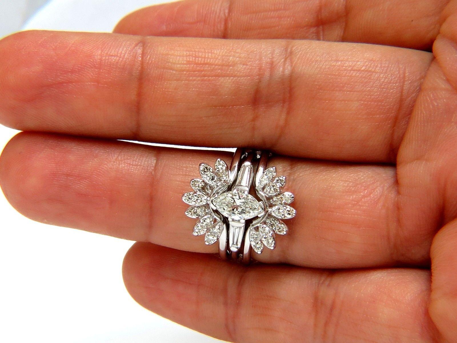 1.40 Carat Marquise and Rounds Diamond Ring and Insert Platinum VS 2