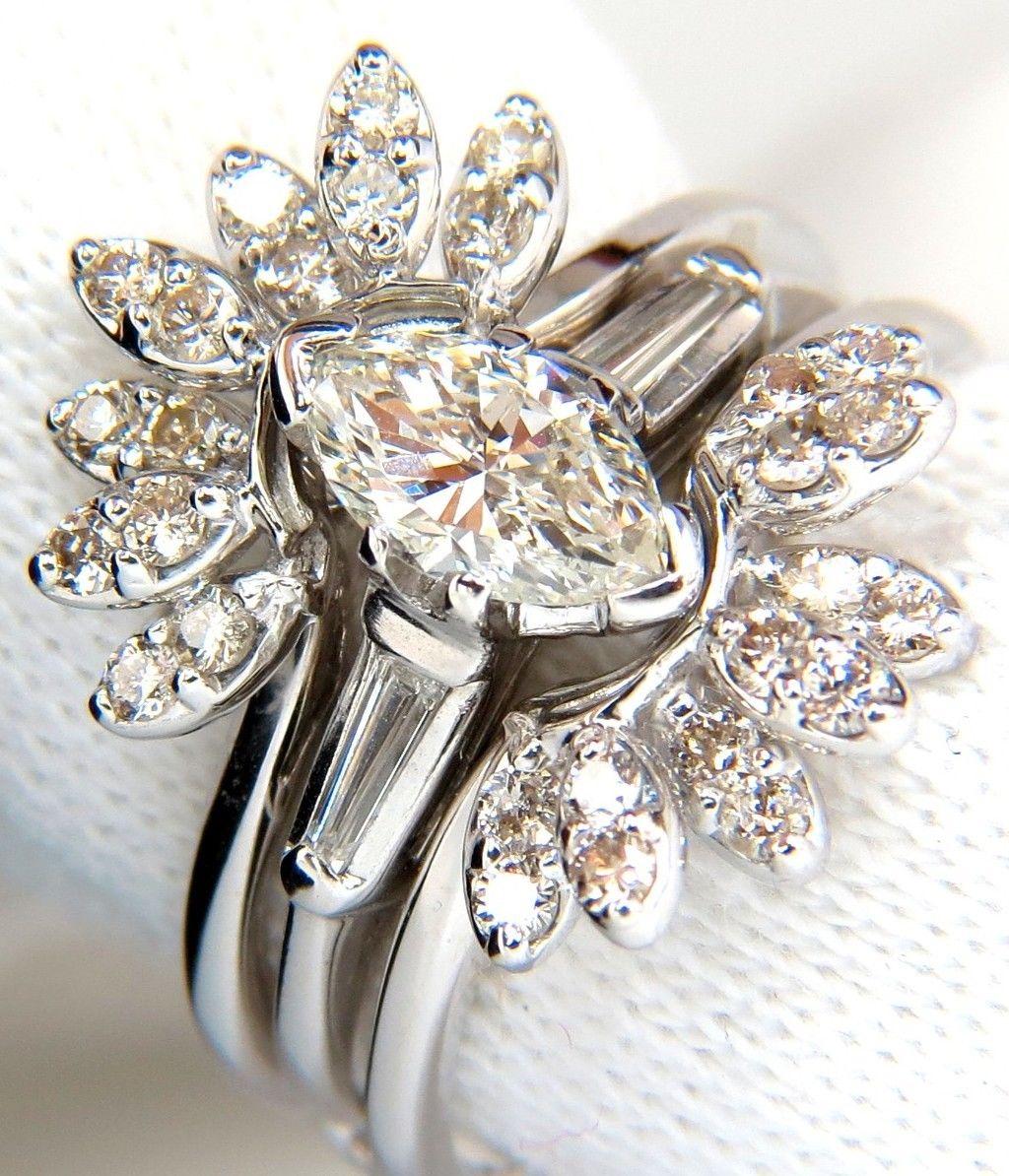 1.40 Carat Marquise and Rounds Diamond Ring and Insert Platinum VS 4