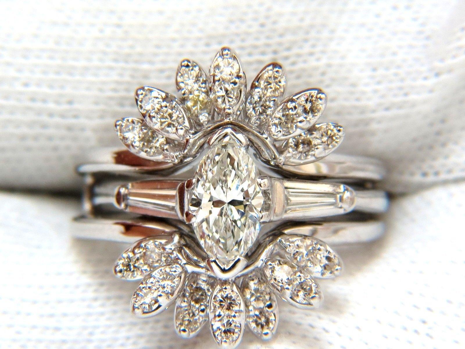 Women's or Men's 1.40 Carat Marquise and Rounds Diamond Ring and Insert Platinum VS