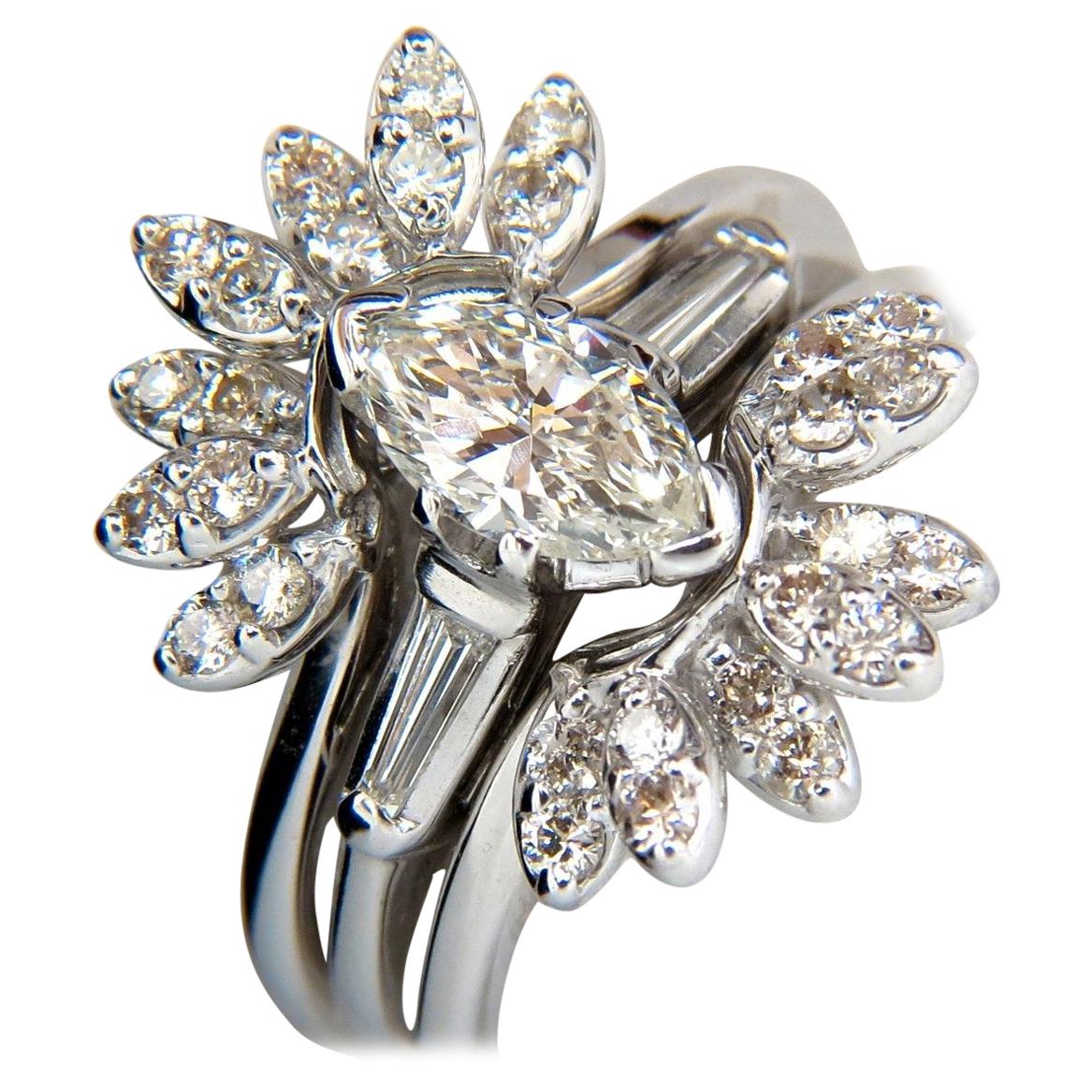 1.40 Carat Marquise and Rounds Diamond Ring and Insert Platinum VS For