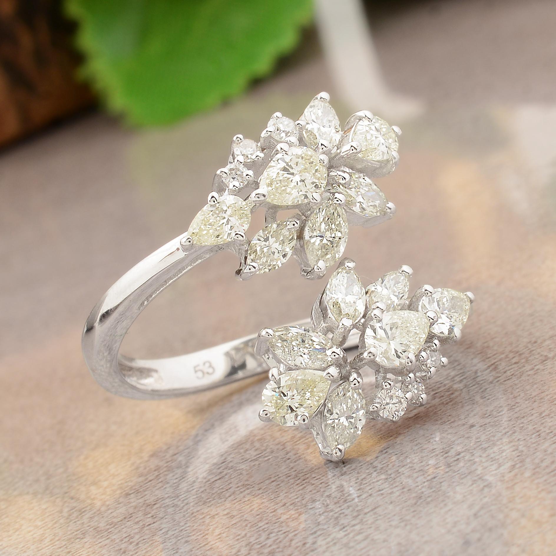 Modern 1.40 Carat Marquise Pear & Round Diamond Wrap Ring 14 Karat White Gold Jewelry For Sale