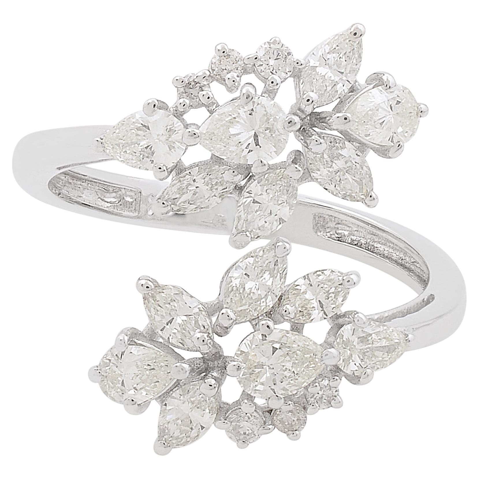1.40 Carat Marquise Pear & Round Diamond Wrap Ring 14 Karat White Gold Jewelry