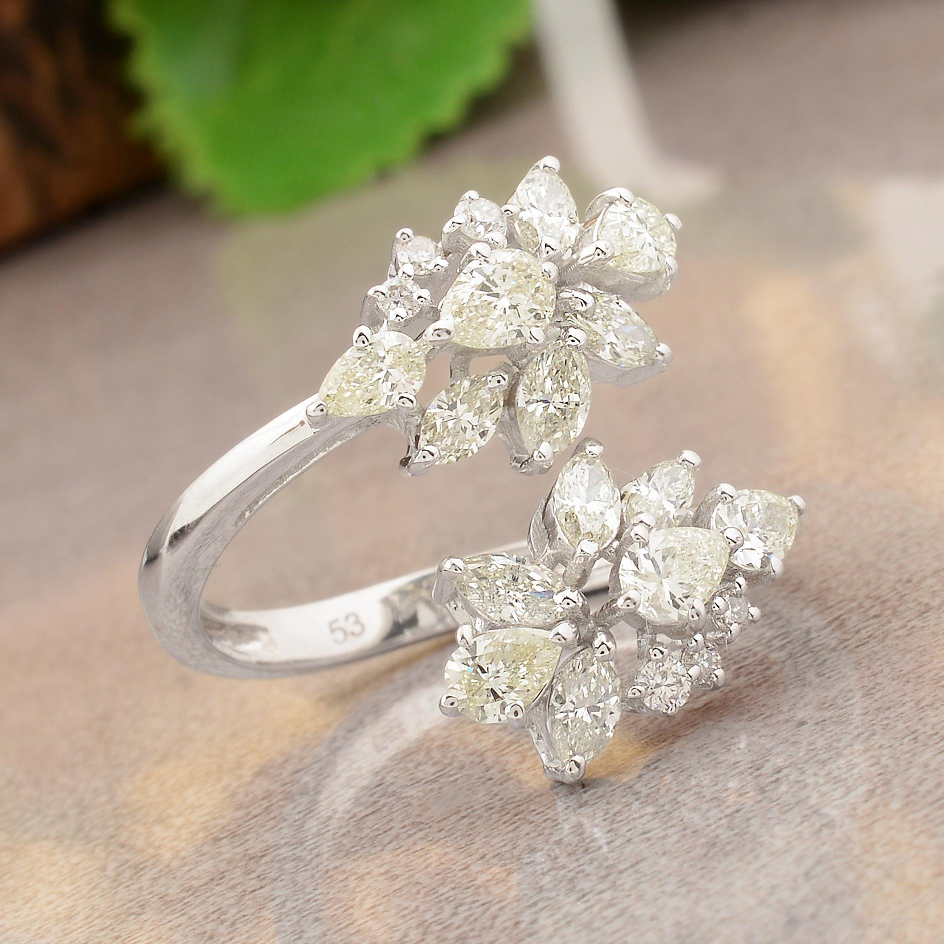 Moderno Anello a fascia con diamante rotondo e pera marquise da 1,40 carati Gioielli in oro bianco 18 carati in vendita