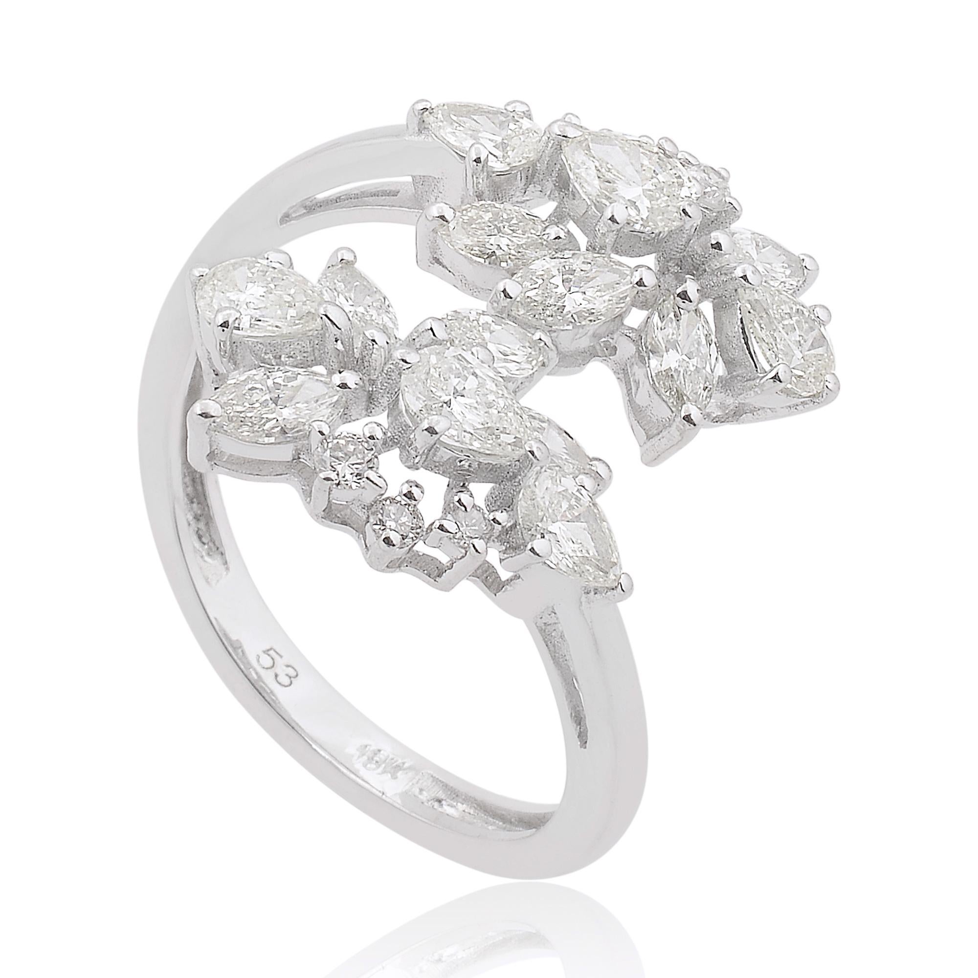 Taglio marquise Anello a fascia con diamante rotondo e pera marquise da 1,40 carati Gioielli in oro bianco 18 carati in vendita