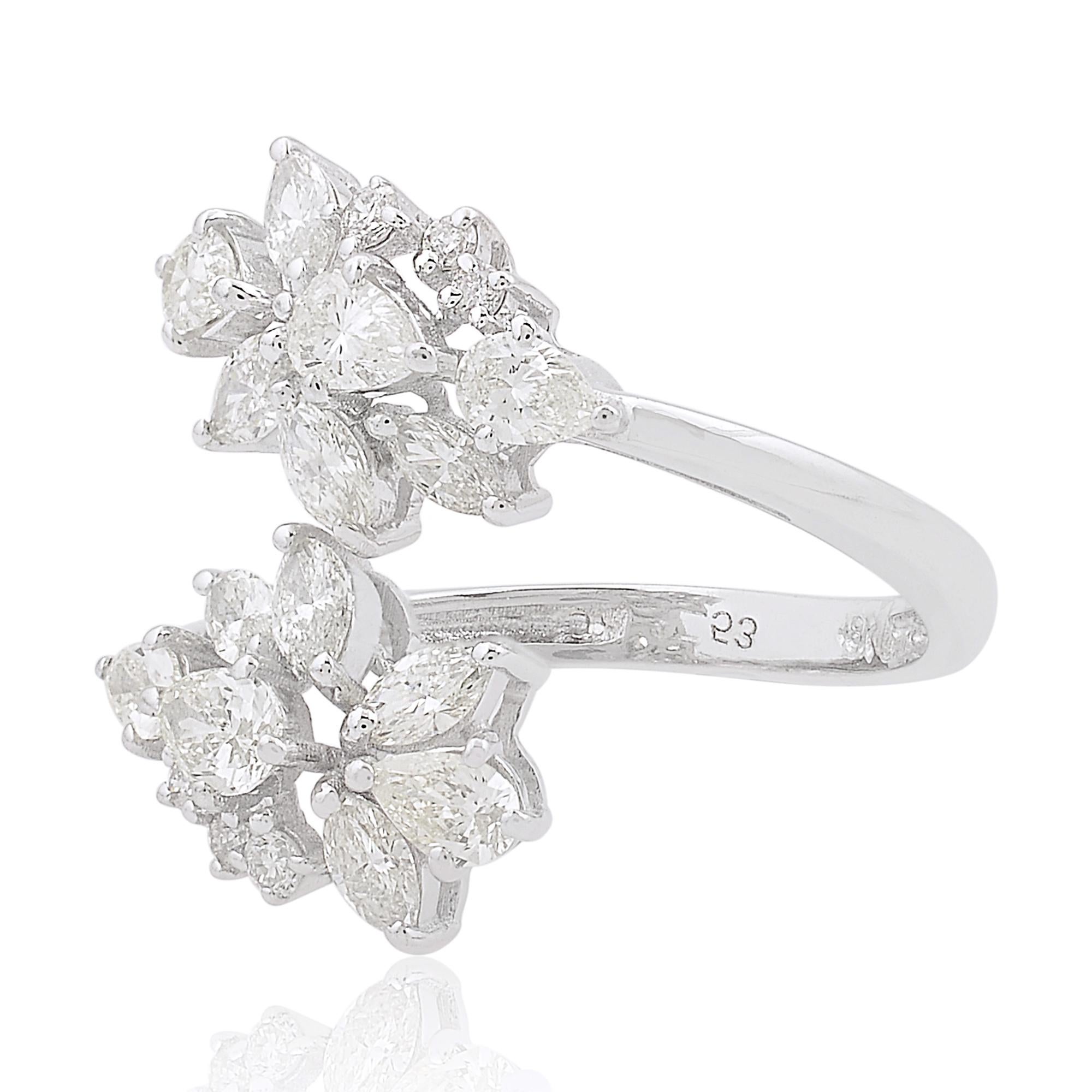 Anello a fascia con diamante rotondo e pera marquise da 1,40 carati Gioielli in oro bianco 18 carati In condizioni Nuovo in vendita a Diera, Dubai