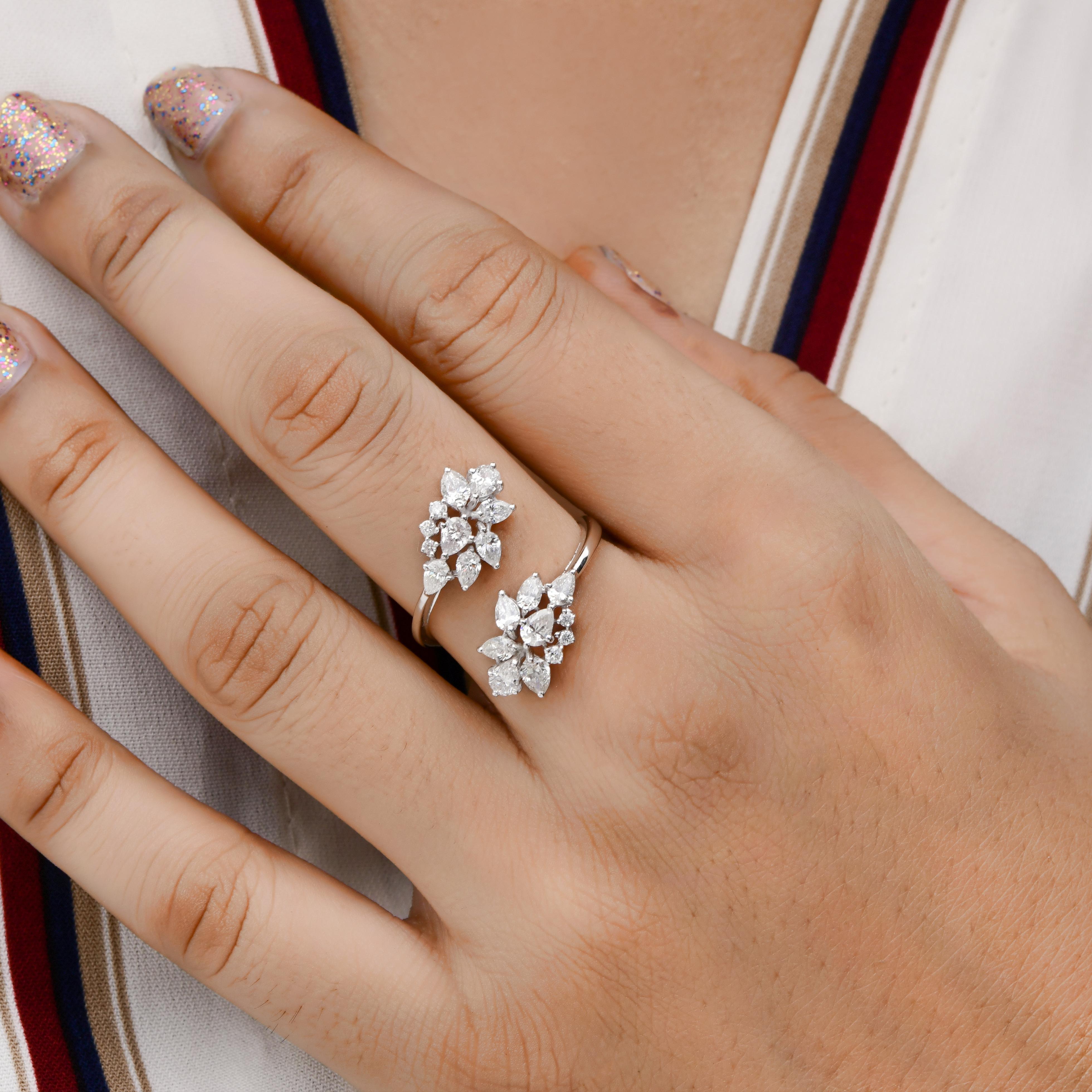 Donna Anello a fascia con diamante rotondo e pera marquise da 1,40 carati Gioielli in oro bianco 18 carati in vendita