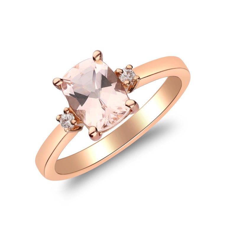 Women's 1.40 Carat Morganite Cushion Cut and Diamond 10K Rose Gold Engagement Ring