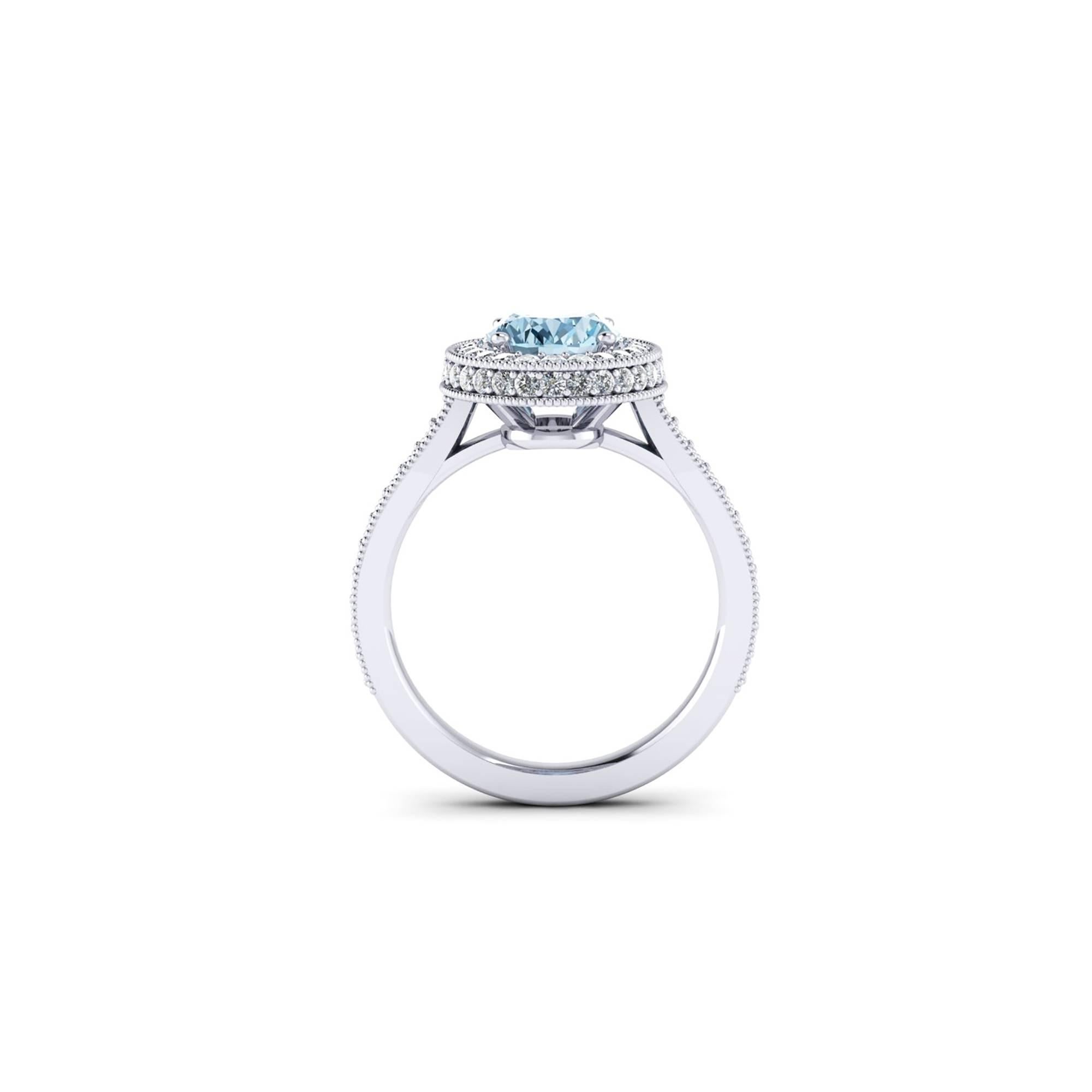 Women's 1.40 Carat Natural Aquamarine 0.51 Carat White Diamonds 18 Karat White Gold Ring For Sale