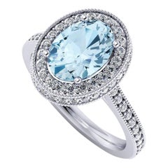 1.40 Carat Natural Aquamarine 0.51 Carat White Diamonds 18 Karat White Gold Ring