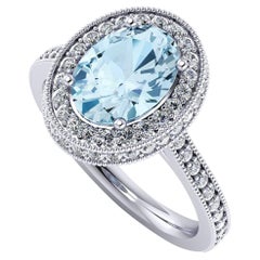 1.40 Carat Natural Aquamarine 0.51 Carat White Diamonds 18 Karat White Gold Ring