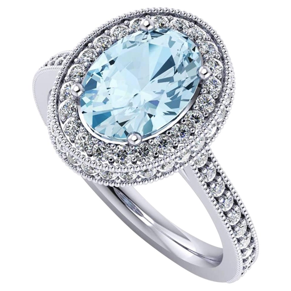 1,40 Karat natürlicher Aquamarin 0,51 Karat weiße Diamanten 18 Karat Weißgold Ring