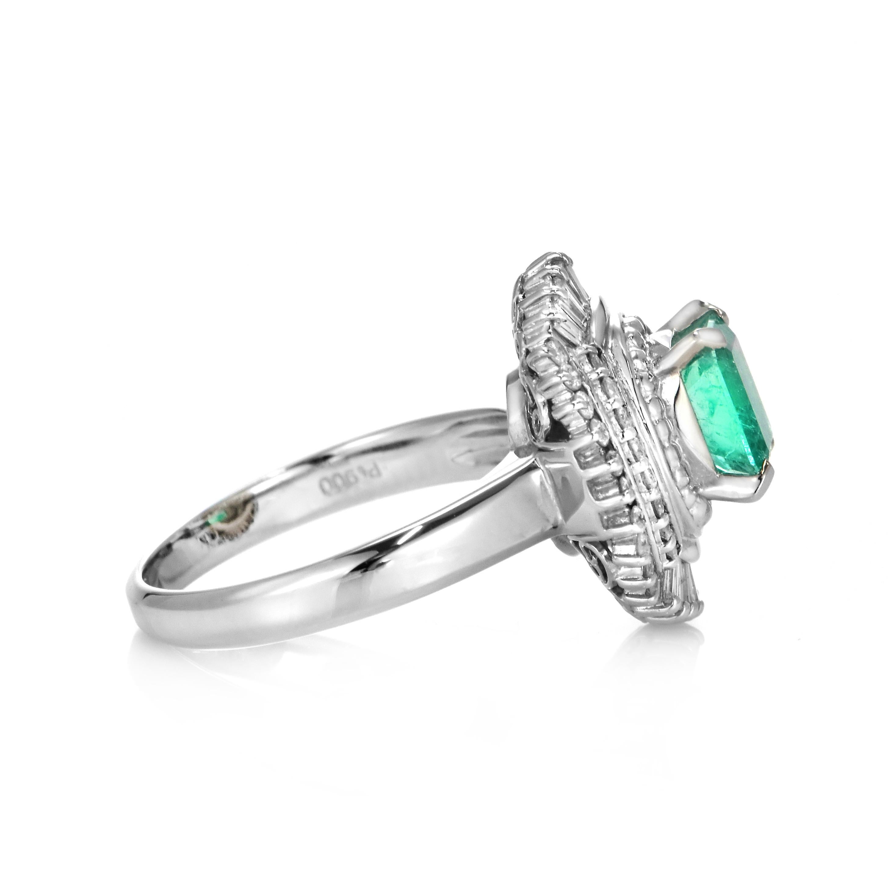 1,40 Karat natürlicher kolumbianischer Smaragd & Diamant Ballerina-Ring aus Platin im Angebot 5