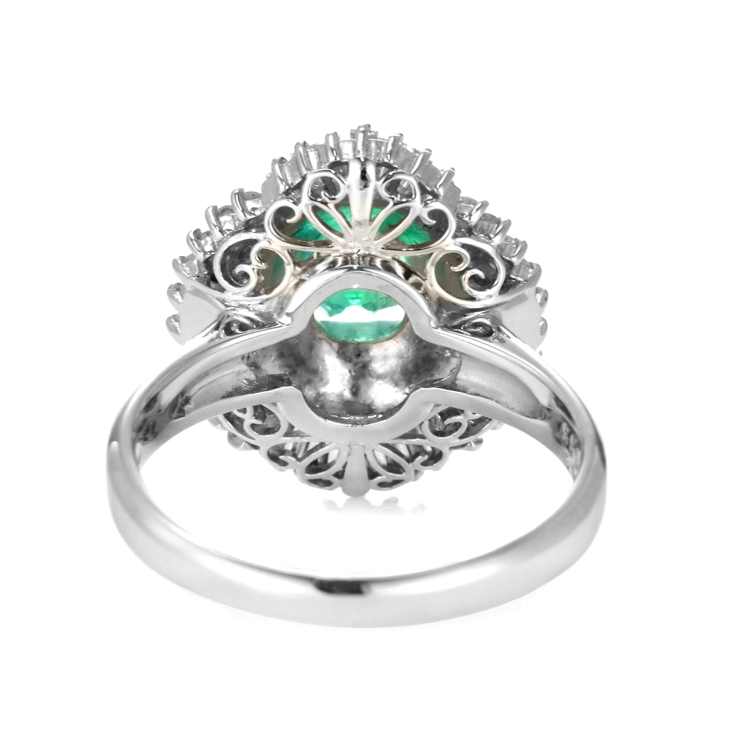 1,40 Karat natürlicher kolumbianischer Smaragd & Diamant Ballerina-Ring aus Platin im Angebot 6