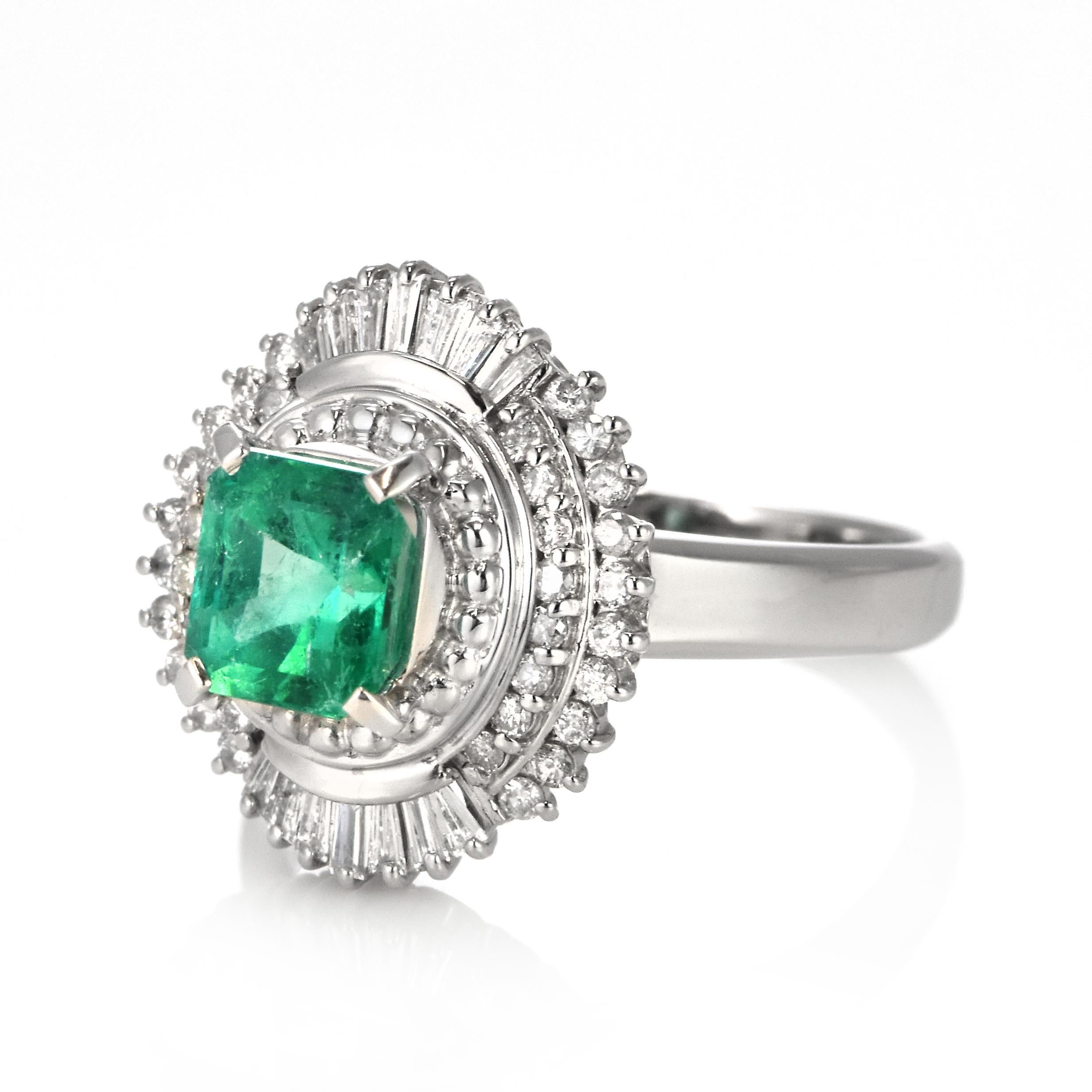 1,40 Karat natürlicher kolumbianischer Smaragd & Diamant Ballerina-Ring aus Platin (Moderne) im Angebot