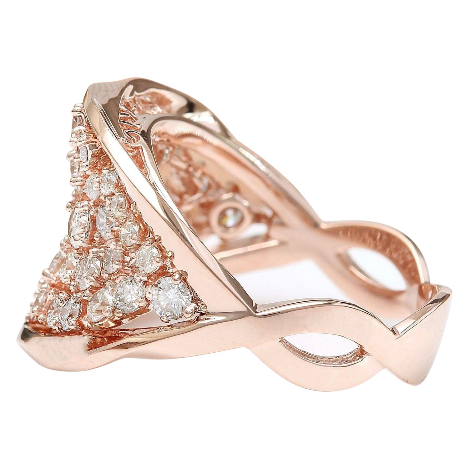 Round Cut Natural Diamond 14 Karat Solid Rose Gold Ring For Sale