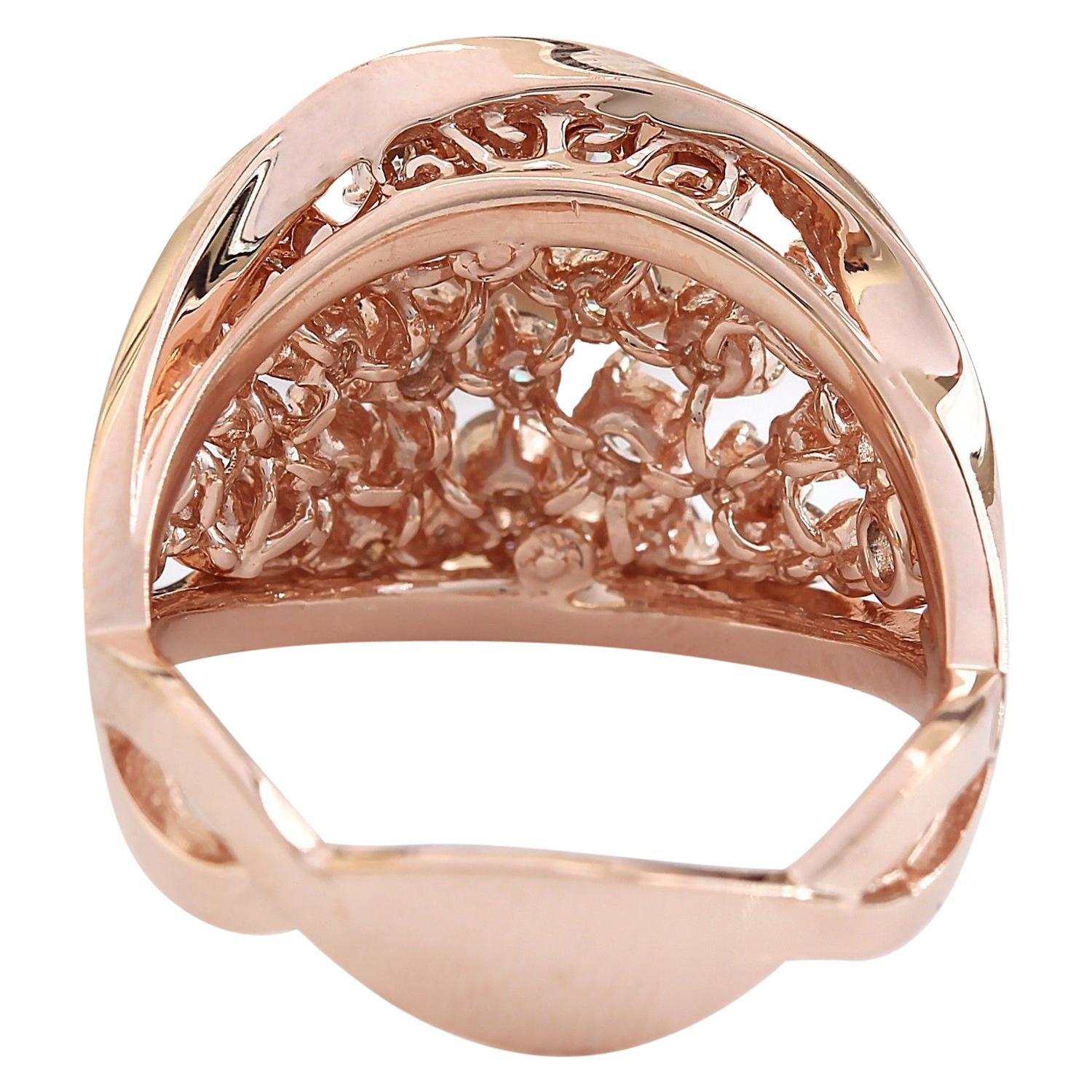 Natural Diamond 14 Karat Solid Rose Gold Ring In New Condition For Sale In Los Angeles, CA