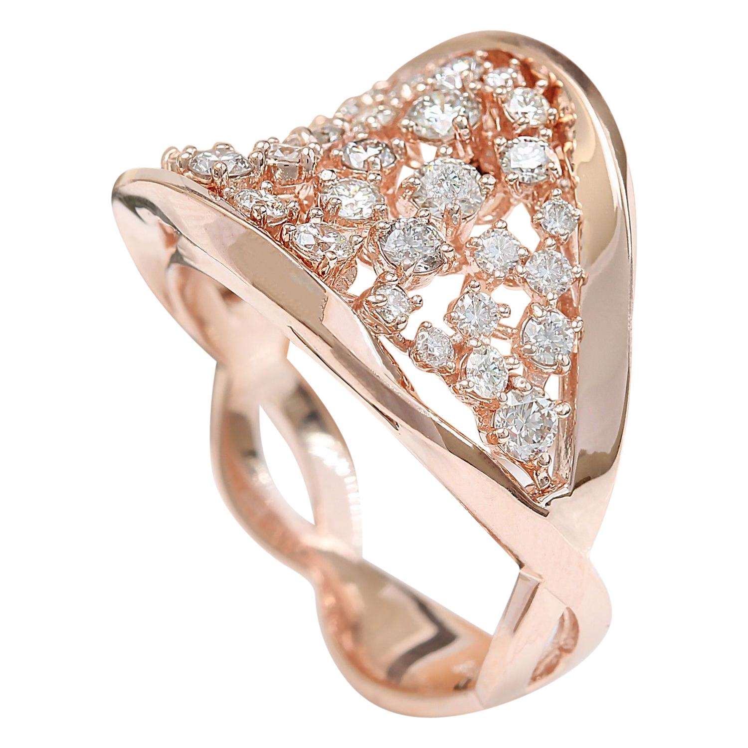 Women's Natural Diamond 14 Karat Solid Rose Gold Ring For Sale
