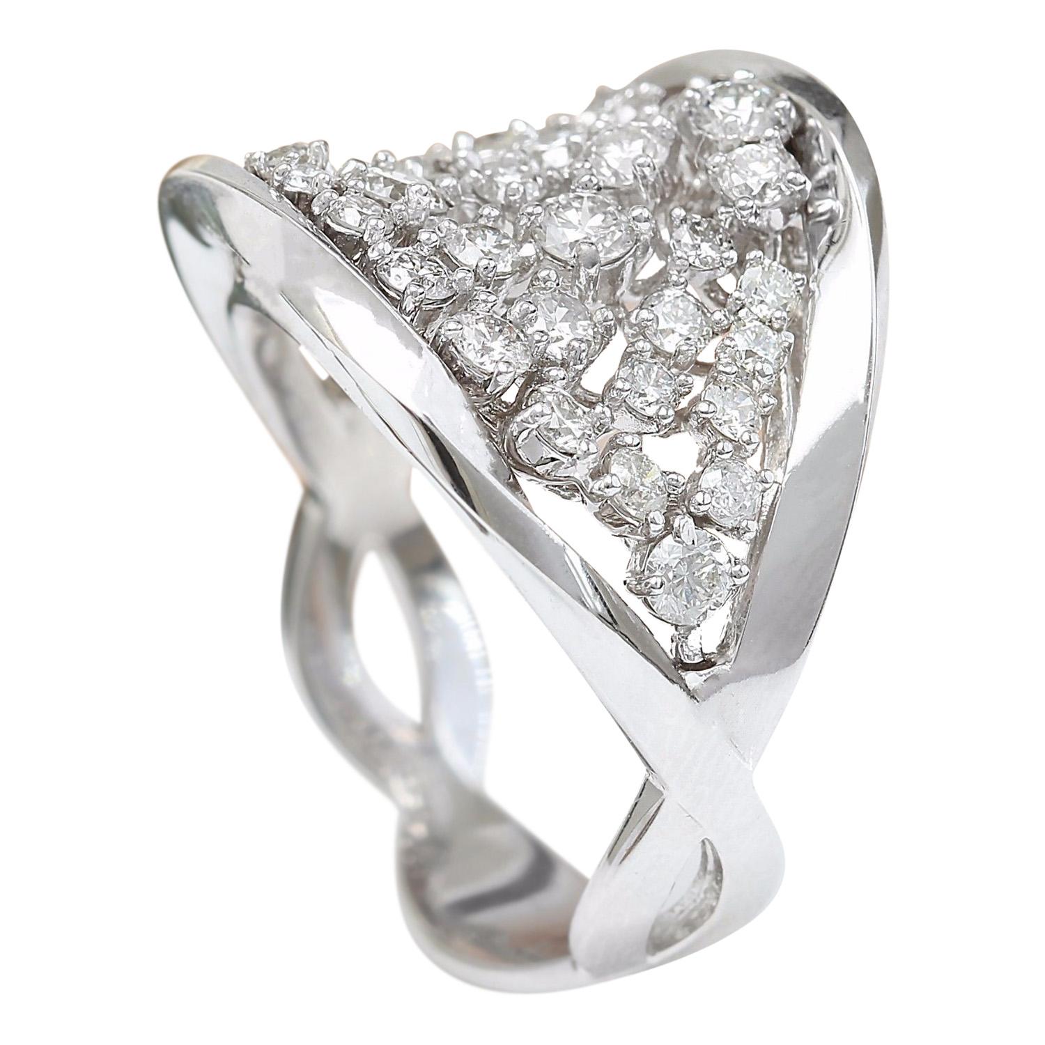 Women's Natural Diamond 14 Karat Solid White Gold Ring For Sale
