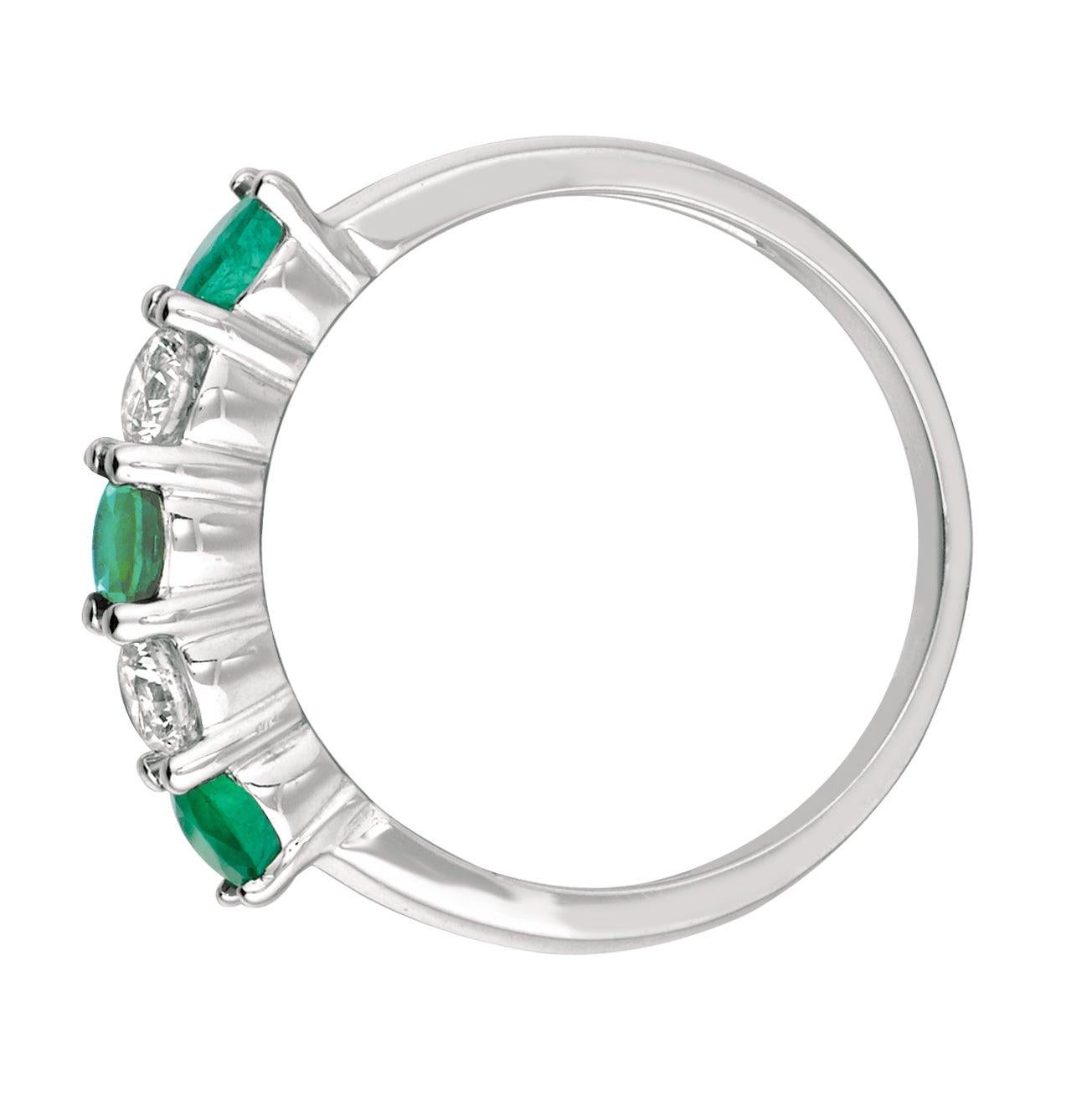 For Sale:  1.40 Carat Natural Diamond and Emerald Ring Band 14 Karat White Gold 4