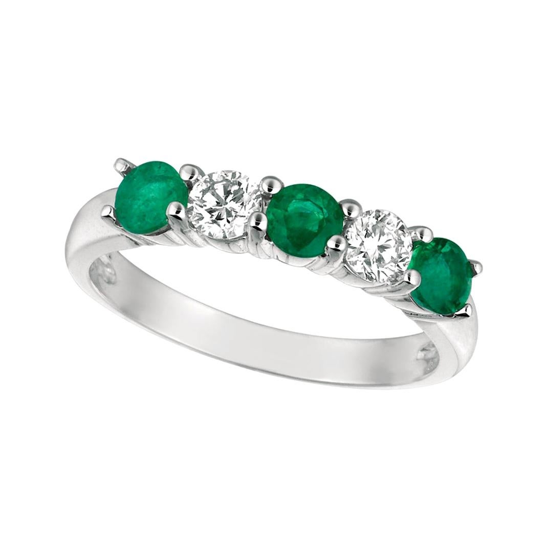 For Sale:  1.40 Carat Natural Diamond and Emerald Ring Band 14 Karat White Gold