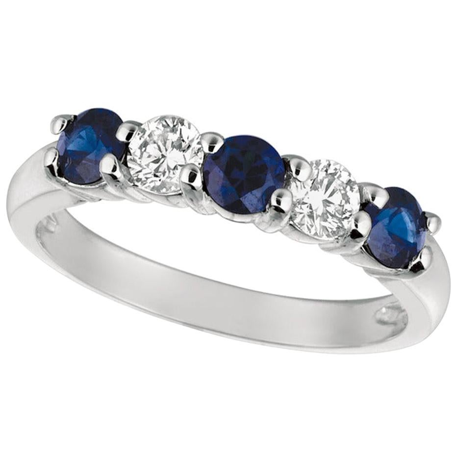 1.40 Carat Natural Diamond and Sapphire Ring Band 14 Karat White Gold For Sale