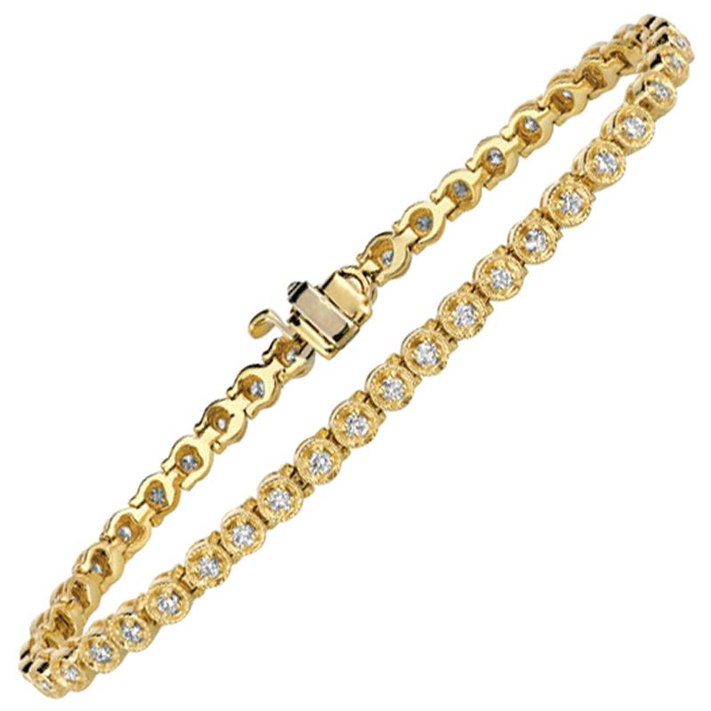 1.40 Carat Natural Diamond Bezel Tennis Bracelet G SI 14 Karat Yellow Gold