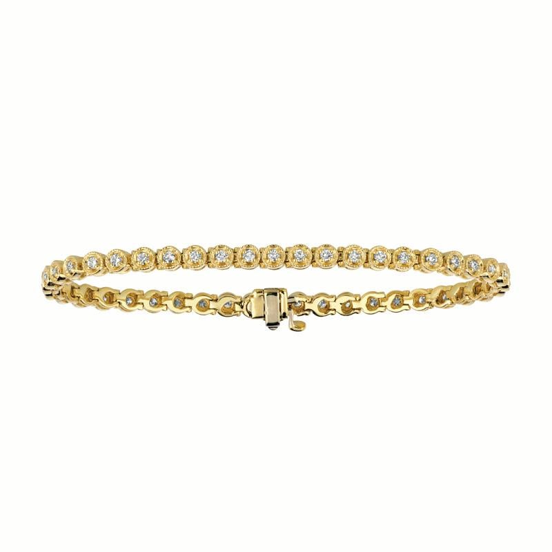 Contemporary 1.40 Carat Natural Diamond Bezel Tennis Bracelet G SI 14 Karat Yellow Gold For Sale