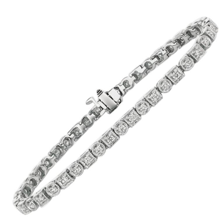 Bracelet en or blanc 14 carats avec diamants naturels de 1,40 carat G SI